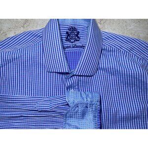 English Laundry Mens Long-Sleeve Button-Up Shirt Blue Checkered 100%‎ Cotton  17